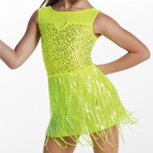 Weissman Dance Costume Yellow Sassy Fringe Dress Just Got Paid 17884 MA Jazz Tap